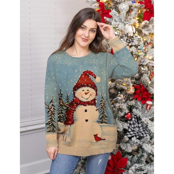 Women Christmas Sweater Graphic Print Oversized Pullover Picture121 Loose Top - Picture 3 of 5